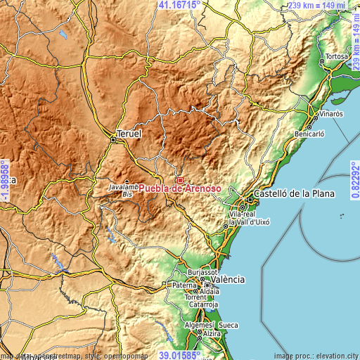 Topographic map of Puebla de Arenoso