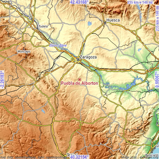 Topographic map of Puebla de Albortón