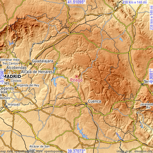 Topographic map of Priego