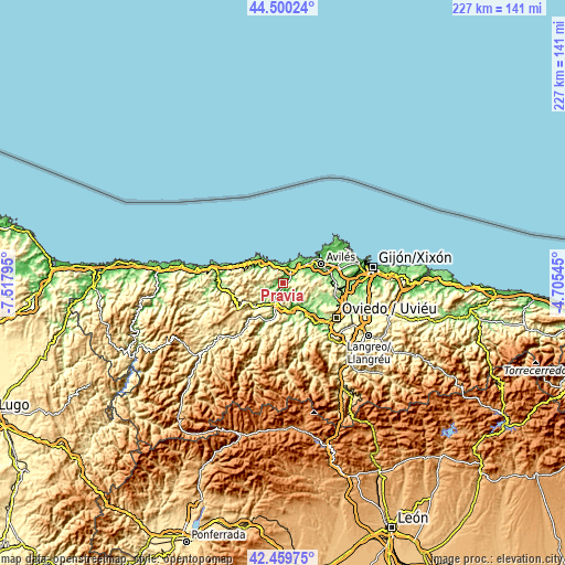 Topographic map of Pravia