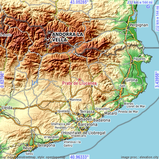 Topographic map of Prats de Lluçanès