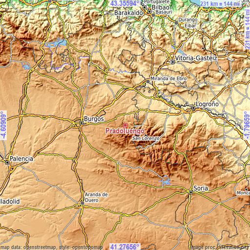 Topographic map of Pradoluengo