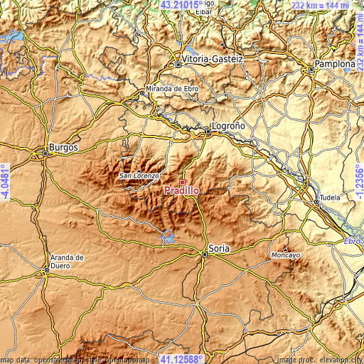 Topographic map of Pradillo