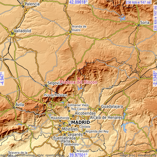 Topographic map of Prádena del Rincón