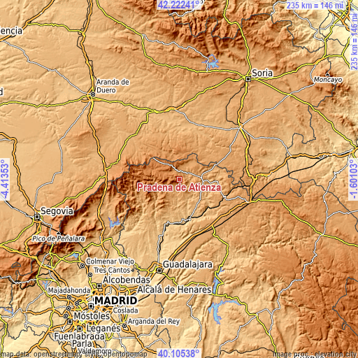 Topographic map of Prádena de Atienza