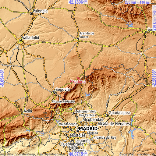 Topographic map of Prádena