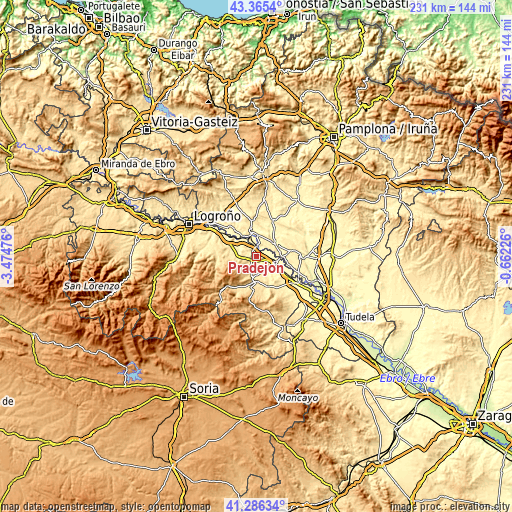 Topographic map of Pradejón