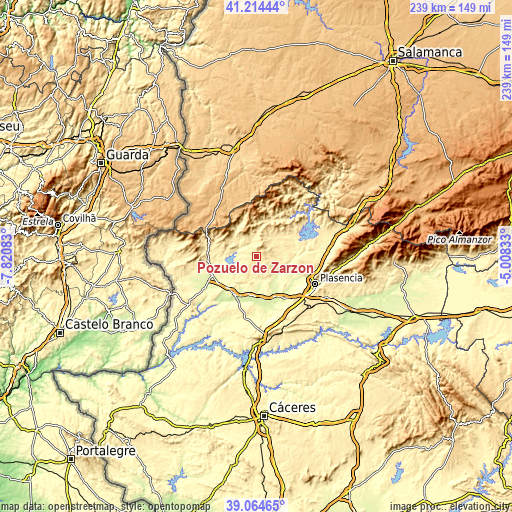 Topographic map of Pozuelo de Zarzón