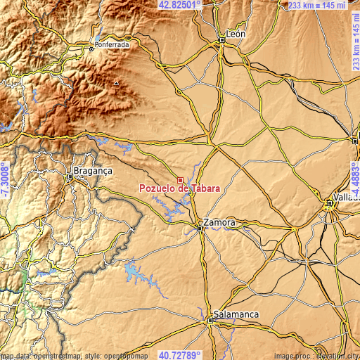 Topographic map of Pozuelo de Tábara