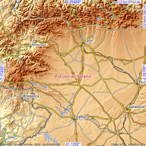 Topographic map of Pozuelo del Páramo