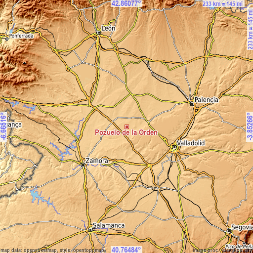 Topographic map of Pozuelo de la Orden