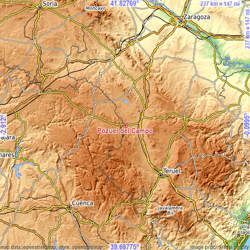 Topographic map of Pozuel del Campo