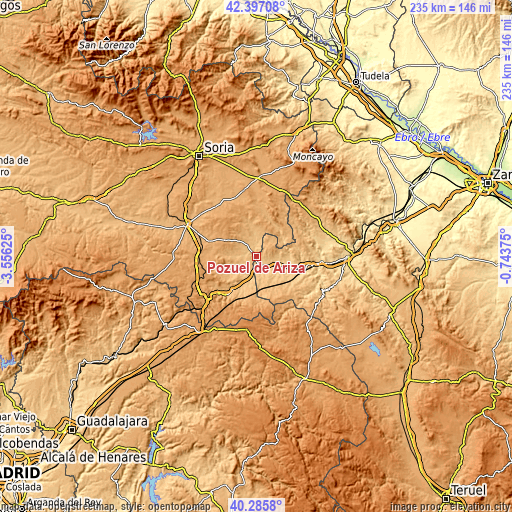 Topographic map of Pozuel de Ariza