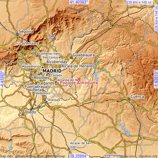 Topographic map of Pozo de Almoguera