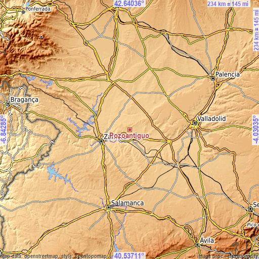 Topographic map of Pozoantiguo