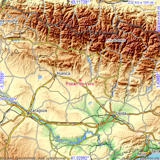 Topographic map of Pozán de Vero