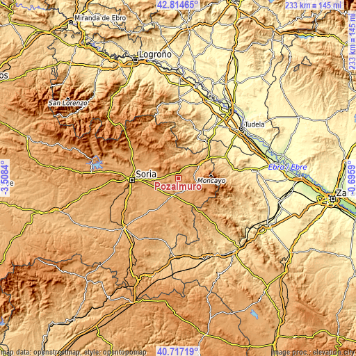 Topographic map of Pozalmuro