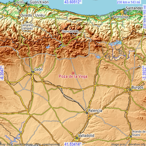 Topographic map of Poza de la Vega