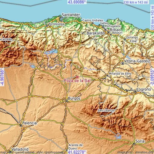 Topographic map of Poza de la Sal