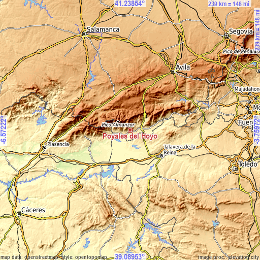 Topographic map of Poyales del Hoyo