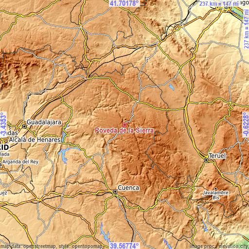 Topographic map of Poveda de la Sierra