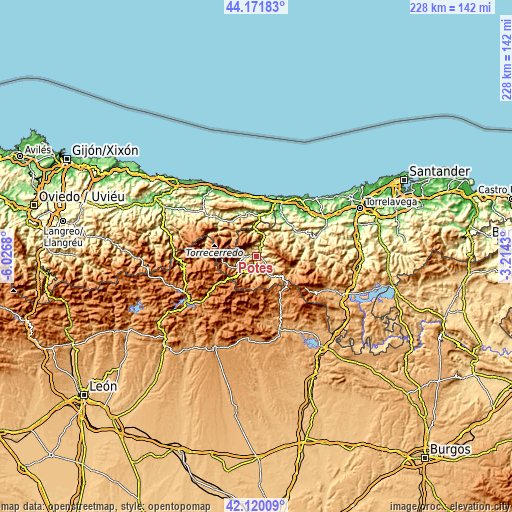 Topographic map of Potes