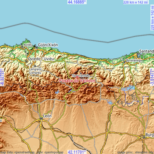 Topographic map of Posada de Valdeón