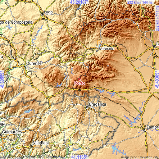 Topographic map of Porto