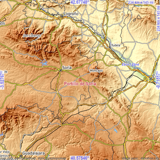 Topographic map of Portillo de Soria