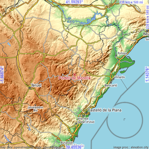 Topographic map of Portell de Morella