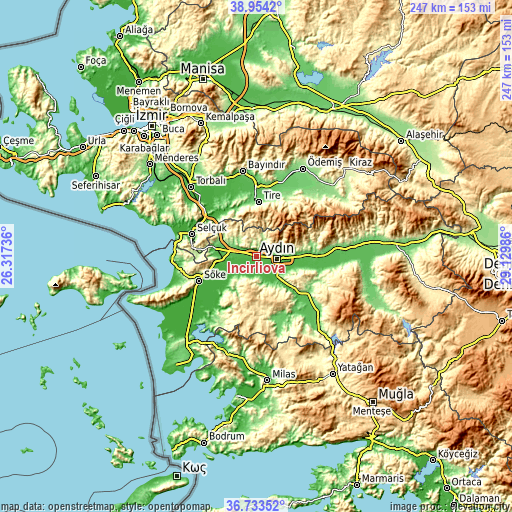 Topographic map of İncirliova
