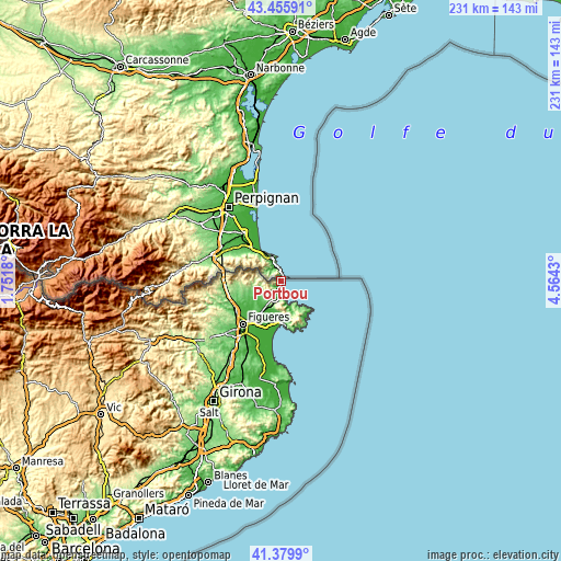 Topographic map of Portbou