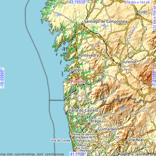 Topographic map of Porriño