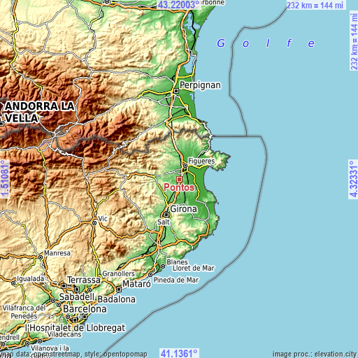 Topographic map of Pontós