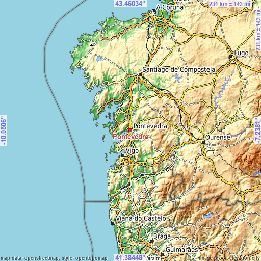 Topographic map of Pontevedra