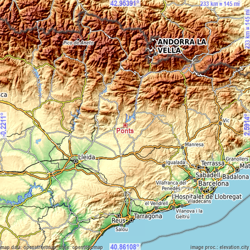 Topographic map of Ponts