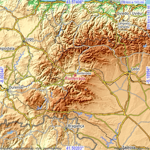 Topographic map of Ponferrada