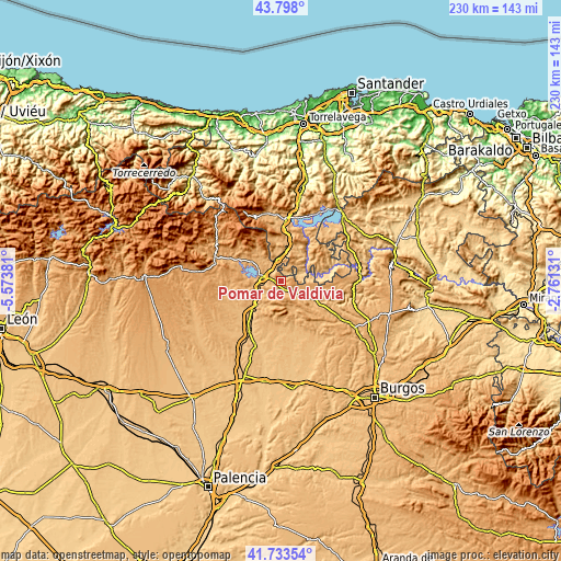 Topographic map of Pomar de Valdivia