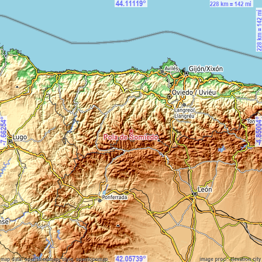 Topographic map of Pola de Somiedo