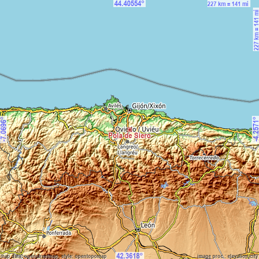 Topographic map of Pola de Siero