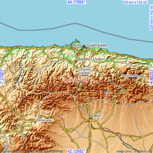 Topographic map of Pola de Lena
