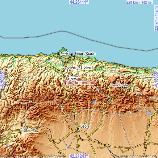 Topographic map of Pola de Laviana