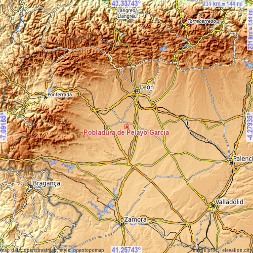 Topographic map of Pobladura de Pelayo García