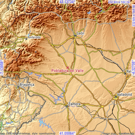 Topographic map of Pobladura del Valle