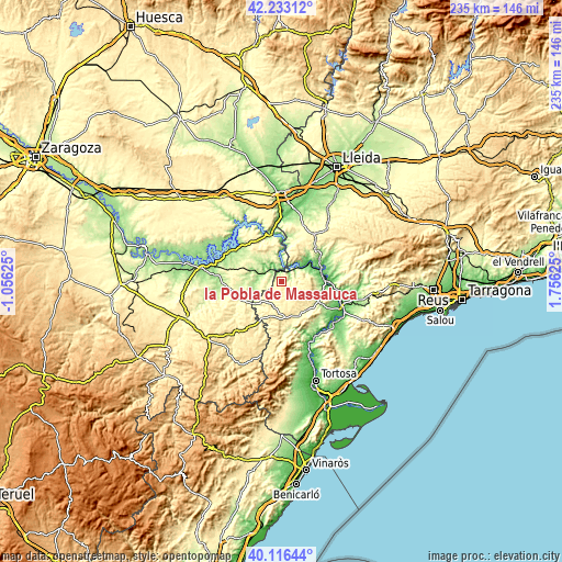 Topographic map of la Pobla de Massaluca