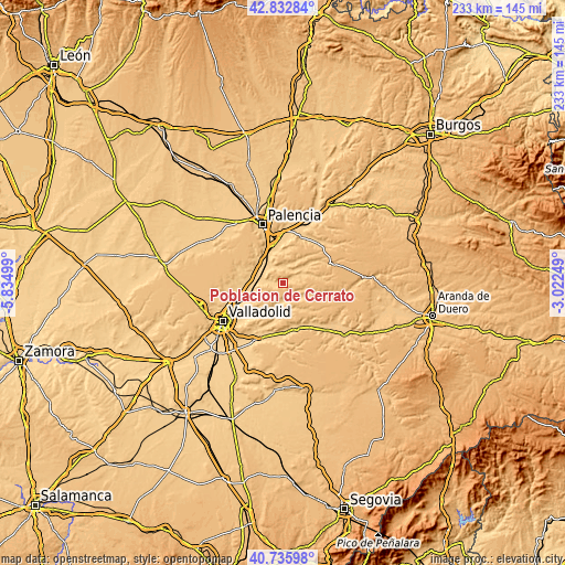 Topographic map of Población de Cerrato