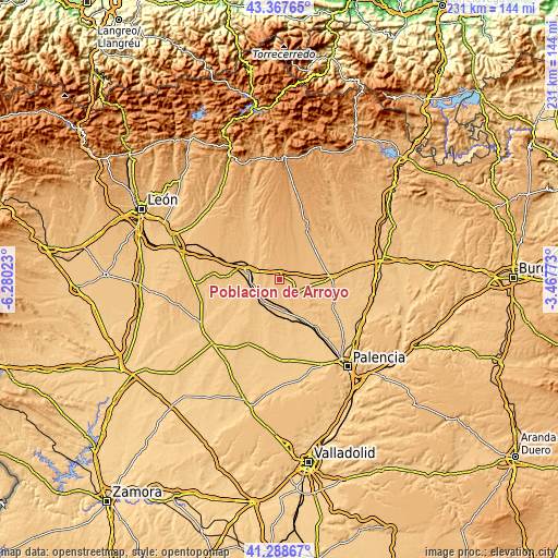 Topographic map of Población de Arroyo