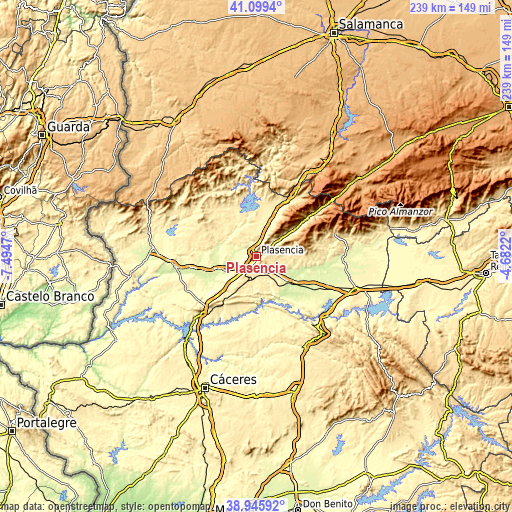 Topographic map of Plasencia