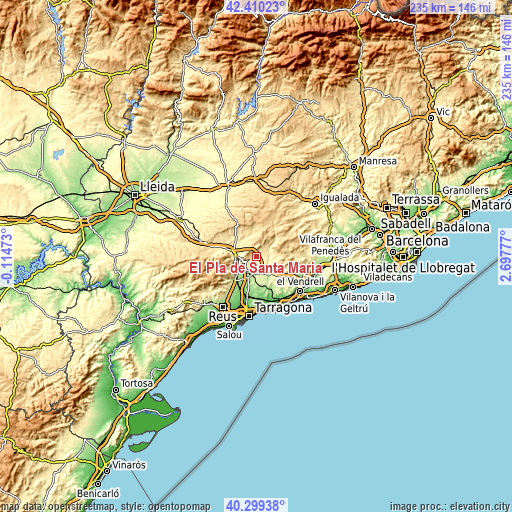 Topographic map of El Pla de Santa Maria