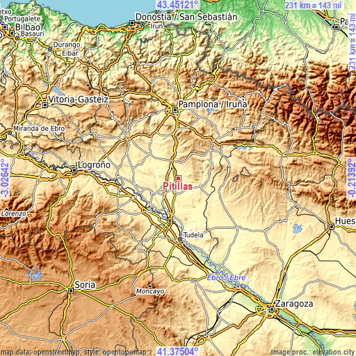 Topographic map of Pitillas